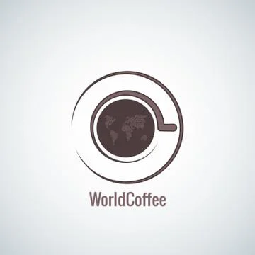 Coffee cup world map concept vector background Stock Illustration
