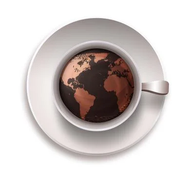 Coffee cup with a world map Stock Illustration