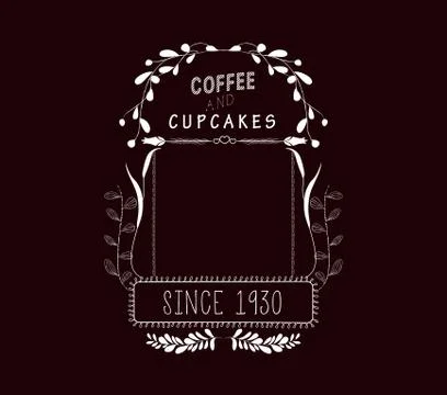 Coffee, cupcakes Vintage frames and Floral Ornaments Stock Illustration