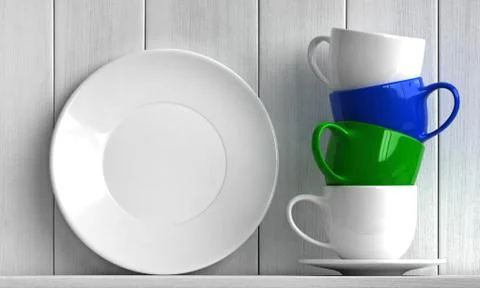 Coffee cups and plate Stock Illustration