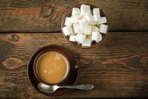 Coffee cups and sugar Stock Photos