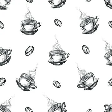 Coffee cups beans pattern 库存插图