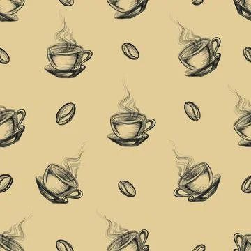Coffee cups beans pattern Illustrazione stock