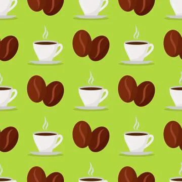 Coffee cups beans vector drink seamless pattern background food design 库存插图