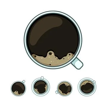 Coffee cups with beverage from top view Stock Illustration