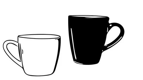 Coffee cups in black and white design on white background. Stock Illustration