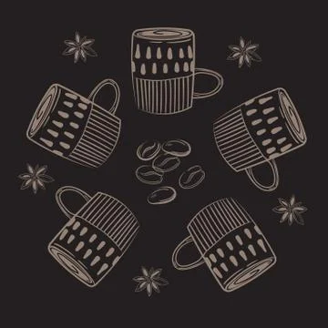 Coffee cups. Circle concept Stock Illustration
