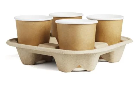 Coffee Cups in Disposable Paper Tray Stock Photos
