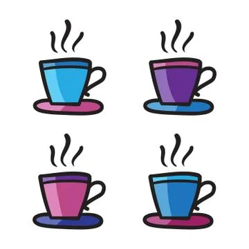 Coffee cups icon set set vector line doodle symbols. Stock Illustration