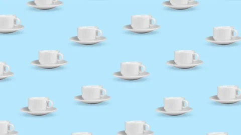 Coffee cups pattern blue - diagonal Video stock 137917424