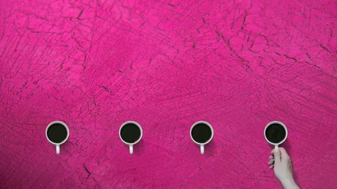 Coffee in cups putted in line Stock Footage 132598582