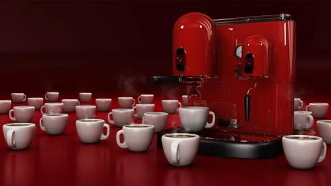 Coffee cups with red Stock Illustration