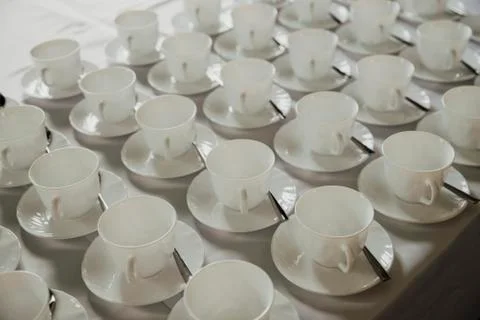 Coffee cups in the restaurant Foto stock