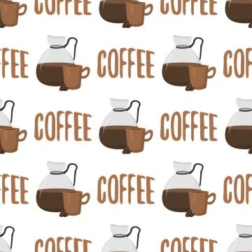 Coffee cups seamless pattern background food drink design restaurant vector Stock Illustration