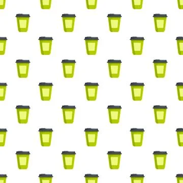 Coffee cups seamless pattern with green color design Illustrazione stock