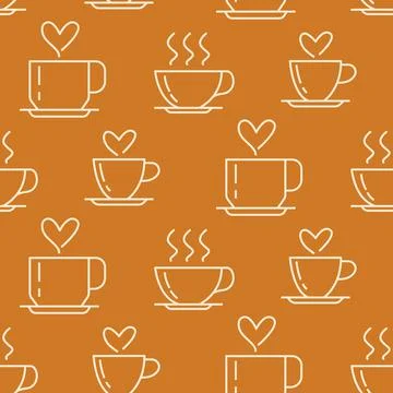 Coffee cups seamless pattern with thin icons drink elements Illustrazione stock