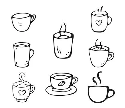 Coffee Cups Set of 8 Hand Drawn Doodle Icons Stock Illustration