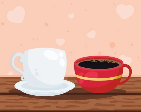 Coffee cups in table Stock Illustration