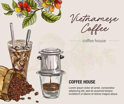 Coffee cups with vietnamese coffee drip. vector illustration. Graphic style e Stock Illustration