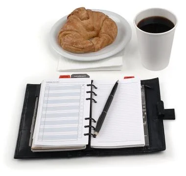 Coffee, danish, planner Fotos Stock