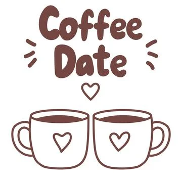 Coffee Date Two Cups Doodle Stock Illustration