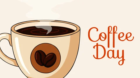 Coffee Day Animated Background with Steaming Coffee Cup and Coffee Beans Stock-Footage 344717713