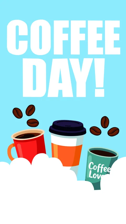Coffee Day Animated Motion Graphic Background with Coffee Cups and Beans 库存影片 344857654