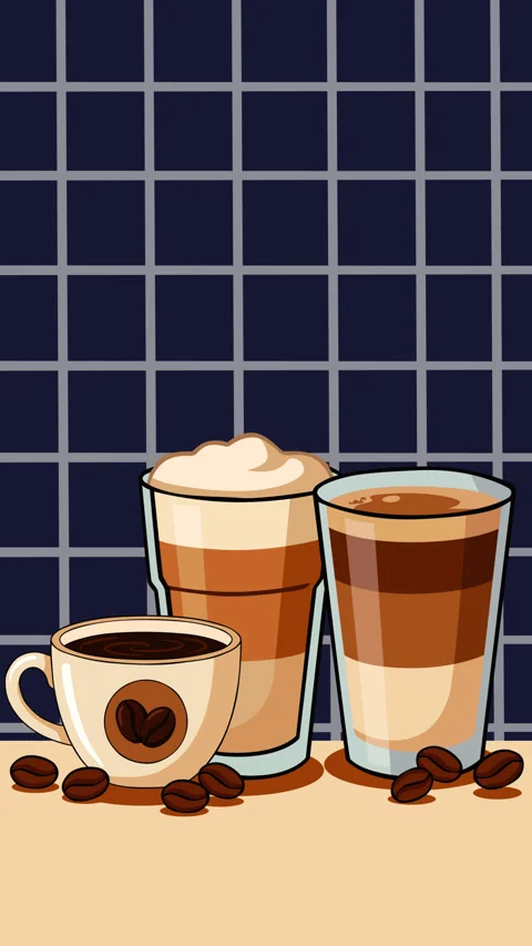 Coffee Day Animated Motion Graphic Background with Espresso, Latte and Coffe Stock Footage 344857969