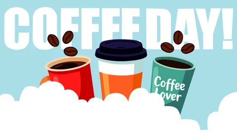 Coffee Day Animated Motion Graphic Background with Takeaway Cups and Floatin Stock Footage 344859224