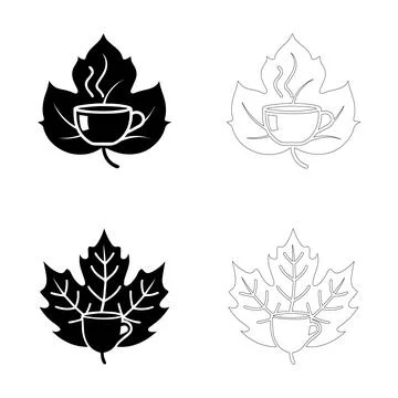 Coffee day coffee cup leaf silhouette outline grid illustration set Stock Illustration
