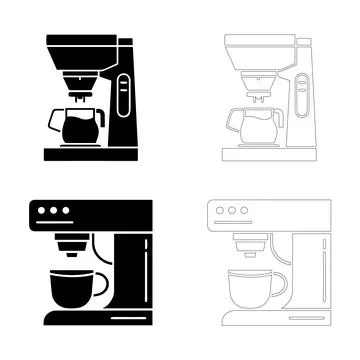Coffee day coffee machine icon set with carafe and cup solid and outline si.. 스톡 일러스트