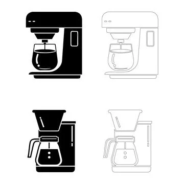Coffee Day Coffee Maker Icon Set with Four Vector Variations Silhouette and.. Stock Illustration