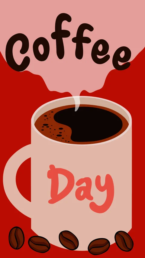 Coffee Day Hot Cup Animated Motion Graphic Background Stock Footage 344859300