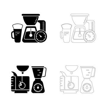 Coffee day kitchen scale measuring cup timer blender silhouette outline ill.. Stock Illustration