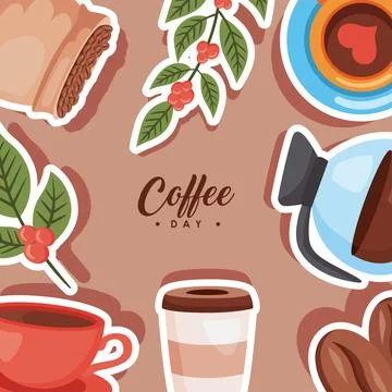 Coffee day lettering in frame Stock Illustration