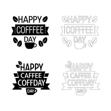 Coffee day logo variations coffee cup beans black white silhouette outline se Illustrazione stock