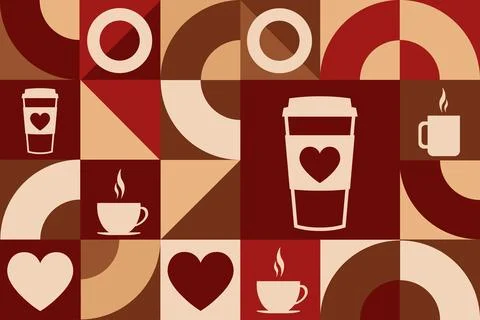 Coffee Day. Seamless geometric pattern. Template for background, banner, card Stock Illustration