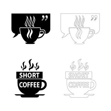 Coffee Day Speech Bubble Coffee Cup Icon Set Four Variations Filled and Out.. Stock Illustration