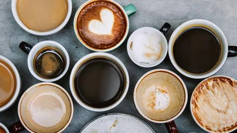 Coffee desktop wallpaper, flat lay cappuccino photo background Stock Photos