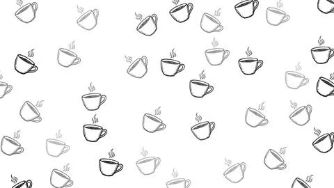 Coffee doodle icon seamless pattern with hand drawn cups and beans, ideal f.. Stock Illustration