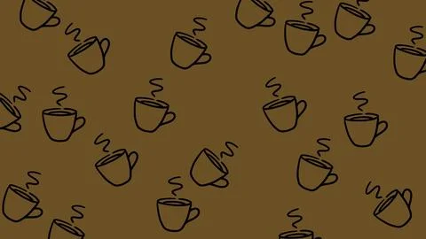 Coffee doodle seamless pattern with mugs and beans, suitable for textiles, .. Stock Illustration