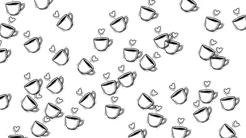 Coffee doodle seamless pattern with subtle motion and repeating icons, suitable  Stock Footage 333977351