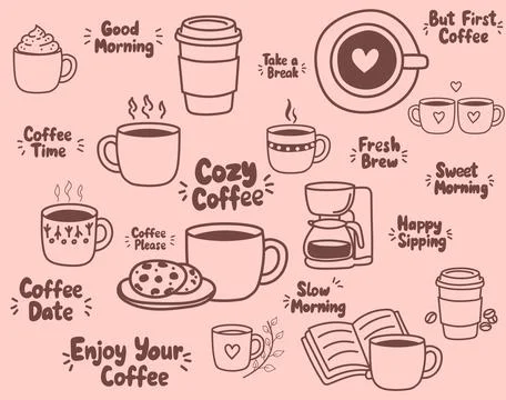 Coffee Doodle Set Cozy Cafe Illustrations Stock Illustration