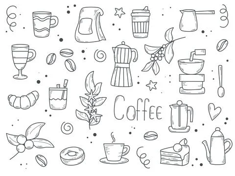 Coffee doodle sketch style set イラスト素材