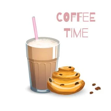 Coffee drink and bun Stock Illustration
