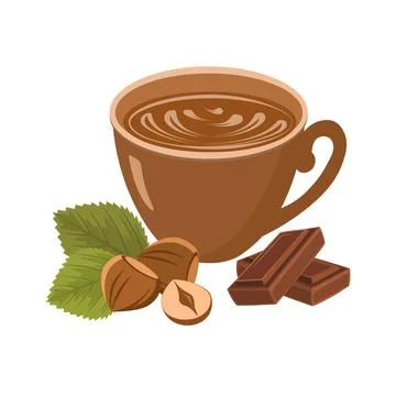 Coffee drink with chocolate and hazelnut flavor, decorative composition Stock Illustration