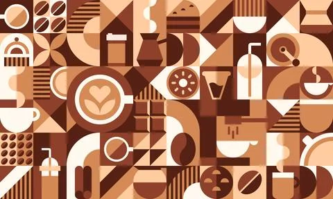 Coffee drink geometric pattern grid background Stock Illustration
