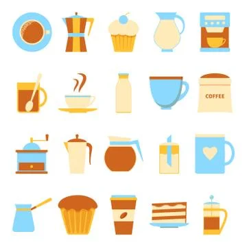 Coffee drink icons set in flat style Stock Illustration