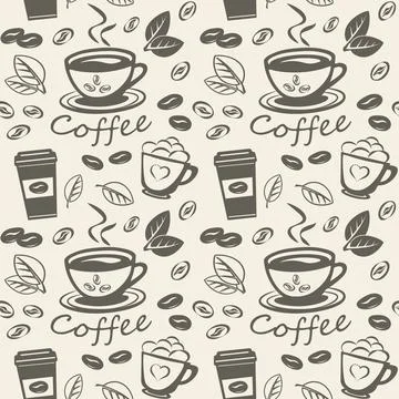 Coffee drink seamless vector pattern monochrome linear drawing Stock Illustration