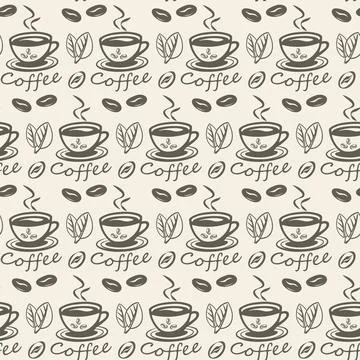 Coffee drink seamless vector pattern monochrome drawing Stock Illustration